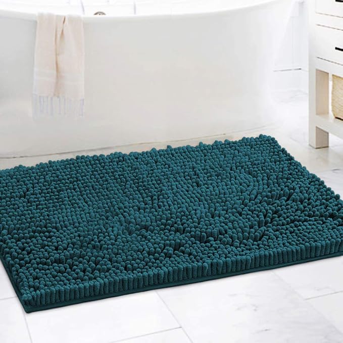 H.VERSAILTEX Bath Mat Non Slip Chenille Bathroom Rug 24x36 Extra Soft Absorbent Shaggy Plush Area Carpet Mat for Tub - Dark Teal