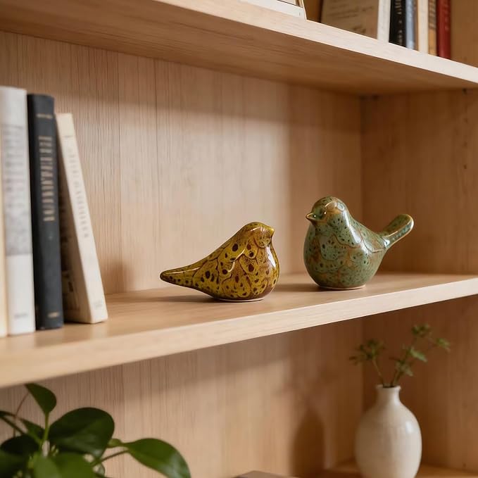 Two-piece set of parent-child bird statues, modern home decor, with removable storage holes, suitable for bedrooms, living rooms, offices, and fireplace mantel decorations. (Kiln color change)