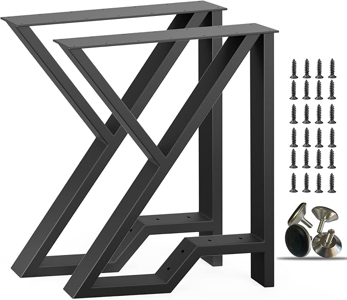 Upgraded Metal Desk Legs, 28 Inch x 24 Inch, 2 Tier Heavy Duty with Foot Rest, K-Shape Black Dining Table Legs (Set of 2)