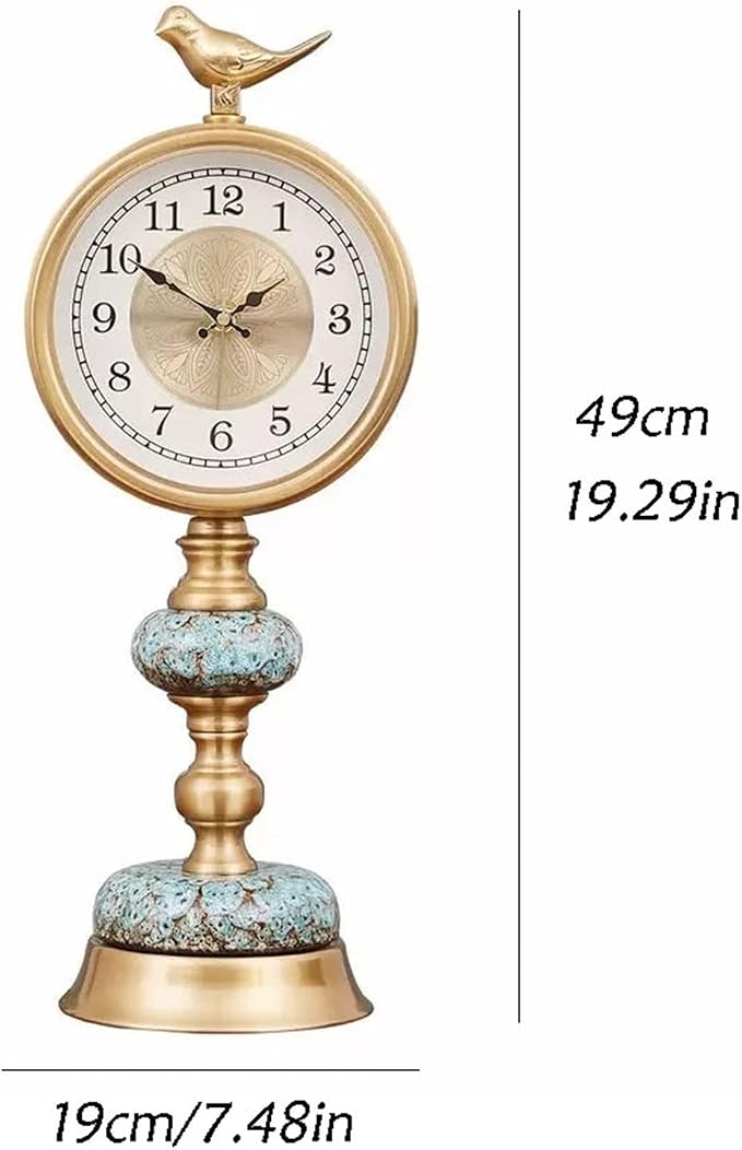 Desk Clock Metal Decorative Table Clock Desk Clock Ornaments Light Luxury Creative Clock Ceramic Body Suitable Home Bedroom Decor (Color : Brass)