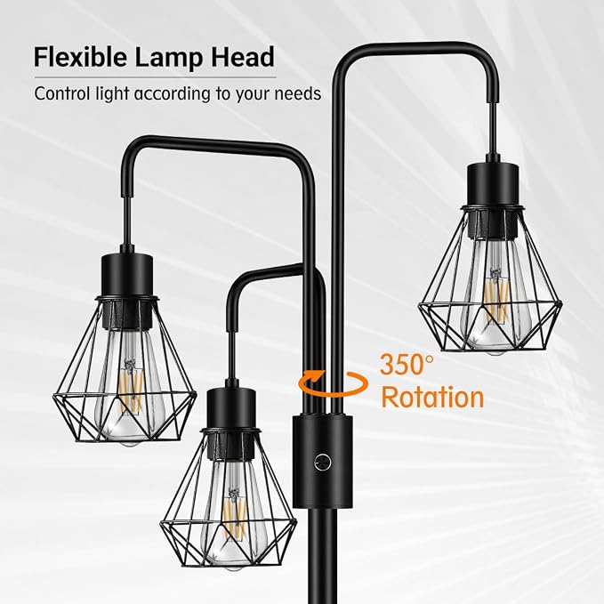 BoostArea Industrial Floor Lamp,Metal Diamond Lampshade,Modern Stand Up Lamp with 3 Light, Bulbs Not Included,Simple Design Floor Lamp for Bedroom, Living Room, Office, Kids Room, Reading