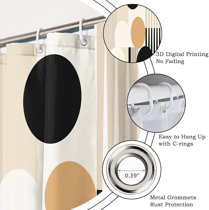 Mid Century Boho Shower Curtain for Bathroom Beige and White Striped Minimalist Neutral Bathroom Decor Modern Chic Aesthetic Bathtub Curtains Washable Waterproof Polyester Fabric with Hooks 69x75 Inch