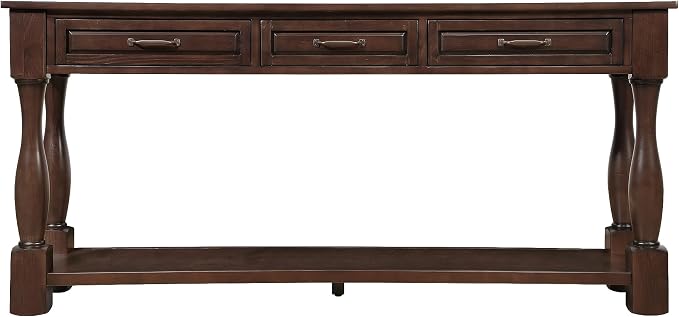 Merax Console Table with 4 Drawers, Retro Entryway Table with Open Storage Shelf for Entryway, Wood Side Table with Thick Legs for Living Room Bedroom, Espresso