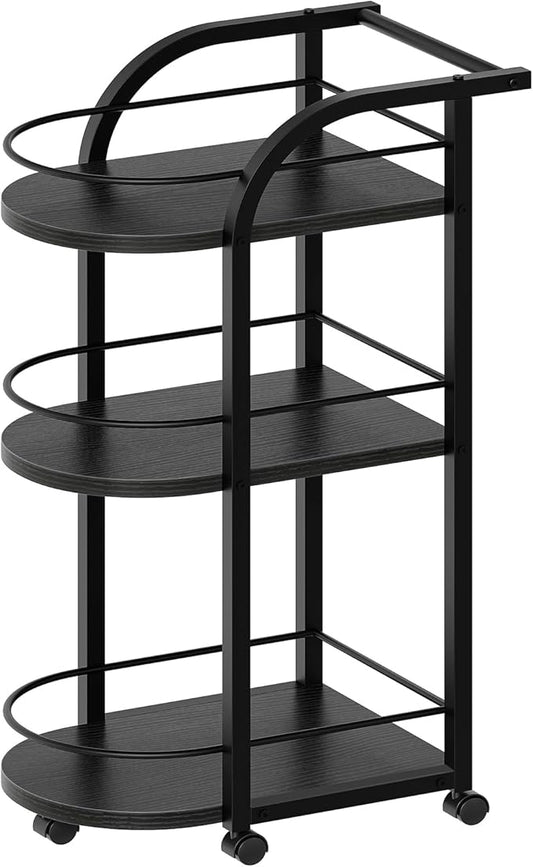 3-Tier Bar Cart, Home Bar Serving Cart with Fence and Wheels, for Dining Room, Living Room, Garden, Party, Black BC06BB