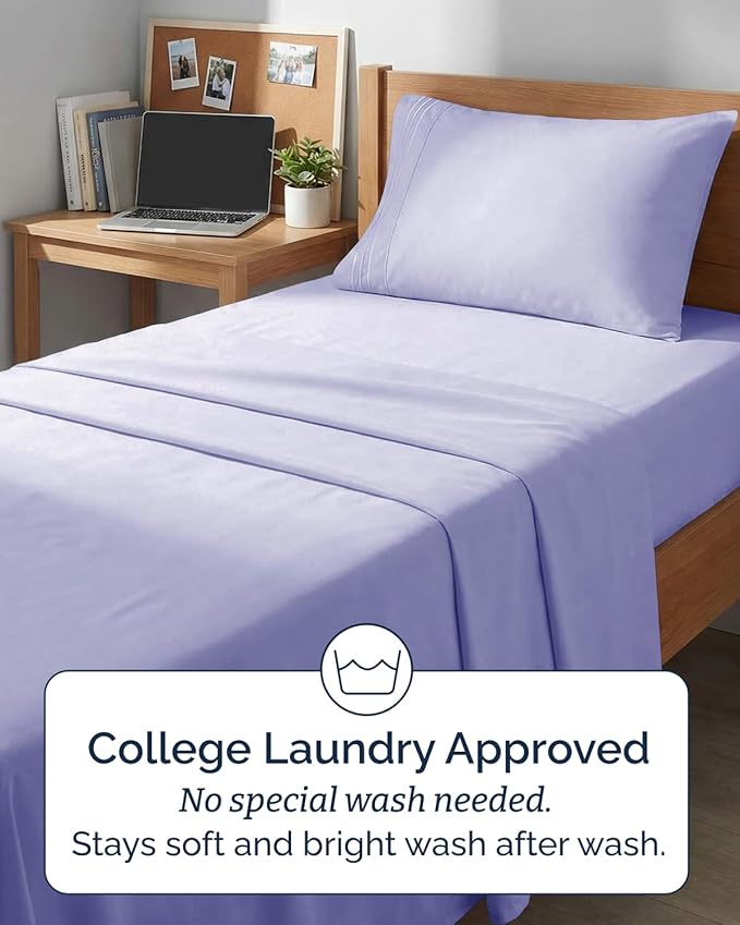 Twin XL Size 3 Piece Sheet Set - Comfy Breathable & Cooling Sheets - Hotel Luxury Bed Sheets for Women & Men - Deep Pockets, Easy-Fit, Soft and Wrinkle Free Sheets - Lavender Oeko-Tex Bed Sheet Set