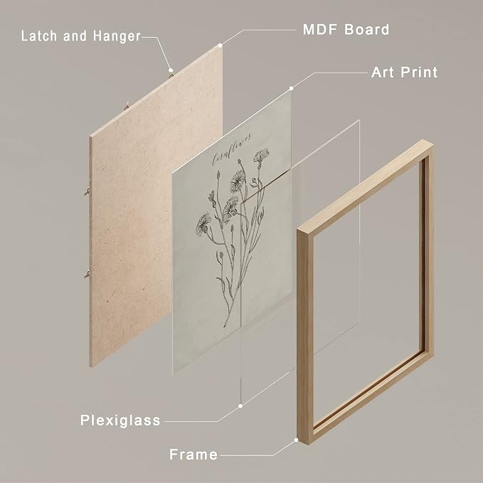SIGNWIN Framed Vintage Wildflower Wall Art, Set of 4 Plant Collage Drawing Wall Decor Prints, Nature Wilderness Wall Décor for Living Room, Bedroom - 8"x10" Natural