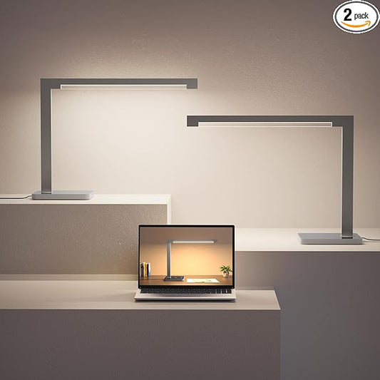 2 Pack Aluminum LED Desk Lamp with Charging Station, 15W Smart Table Lamp with Type-C Ports & 4 Color Temperature Modes(3000K-6000K), Dimmable Reading Light for Home Office(Includes Adapter)