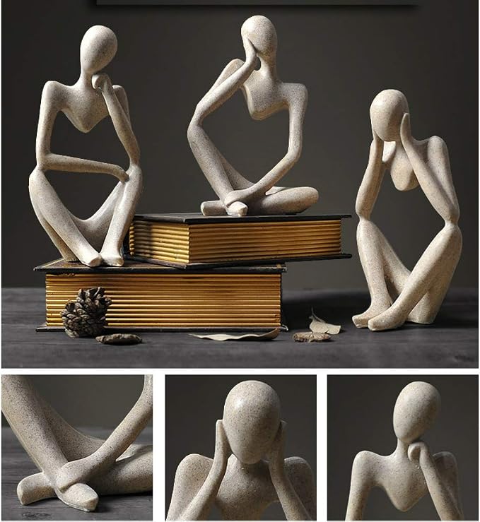 Asng Sandstone Resin Thinker Style Abstract Sculpture Statue Collectible Figurines Home Office Bookshelf Desktop Decor (Sandstone, Right,Large)