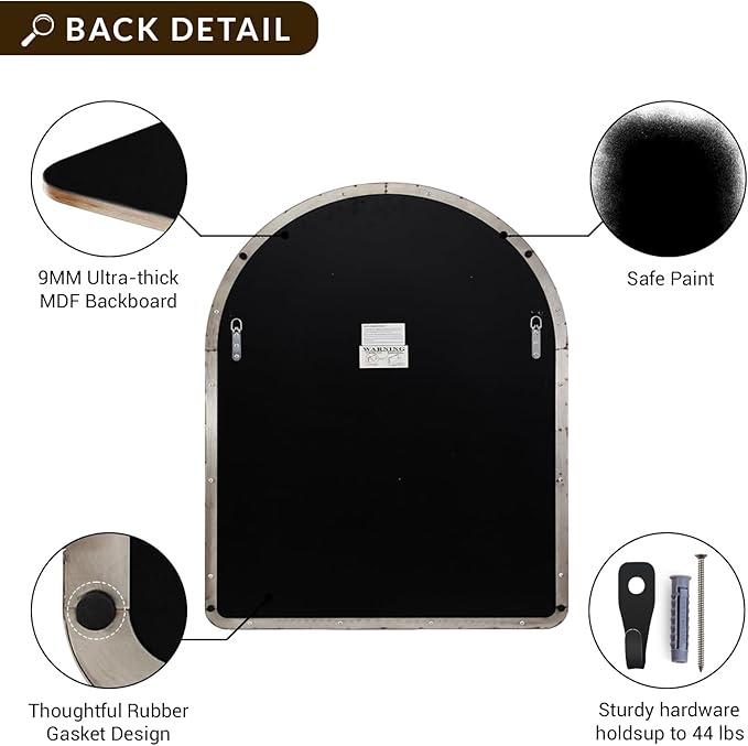 ANDY STAR Arched Mirror, 30 x 36 Inch Polished Chrome Wall Mirror in Stainless Steel Metal Frame, Arch Top Rounded Corner 1 Inch Deep Set Design Wall Mount Hangs Vertical