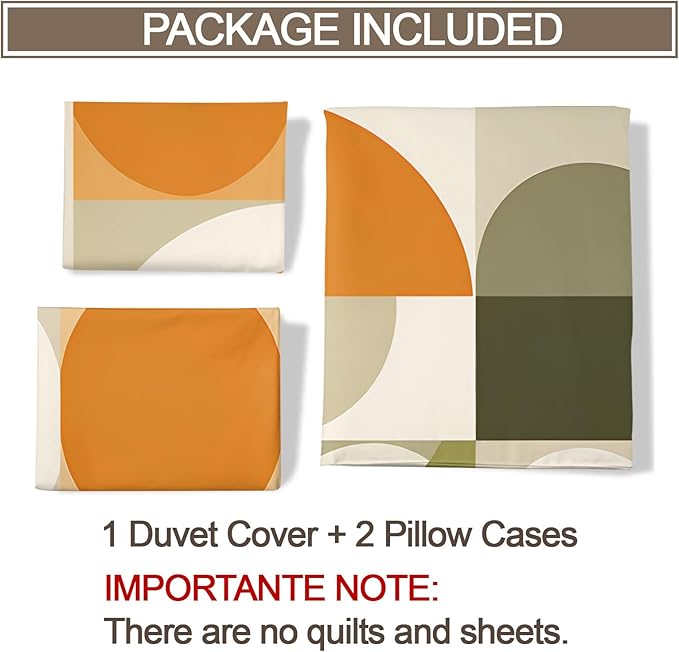 Mid Century Modern Duvet Cover Queen Size, Abstract Geometric Bedding Set 3 Piece Bedroom Decor Circle Medieval Comforter Cover and 2 Pillow Sham with Zipper Closure