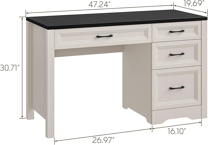 Vabches Farmhouse Executive Desk with Storage and Ample File Drawer, Rustic Large Home Writing Desk for Bedroom, Black