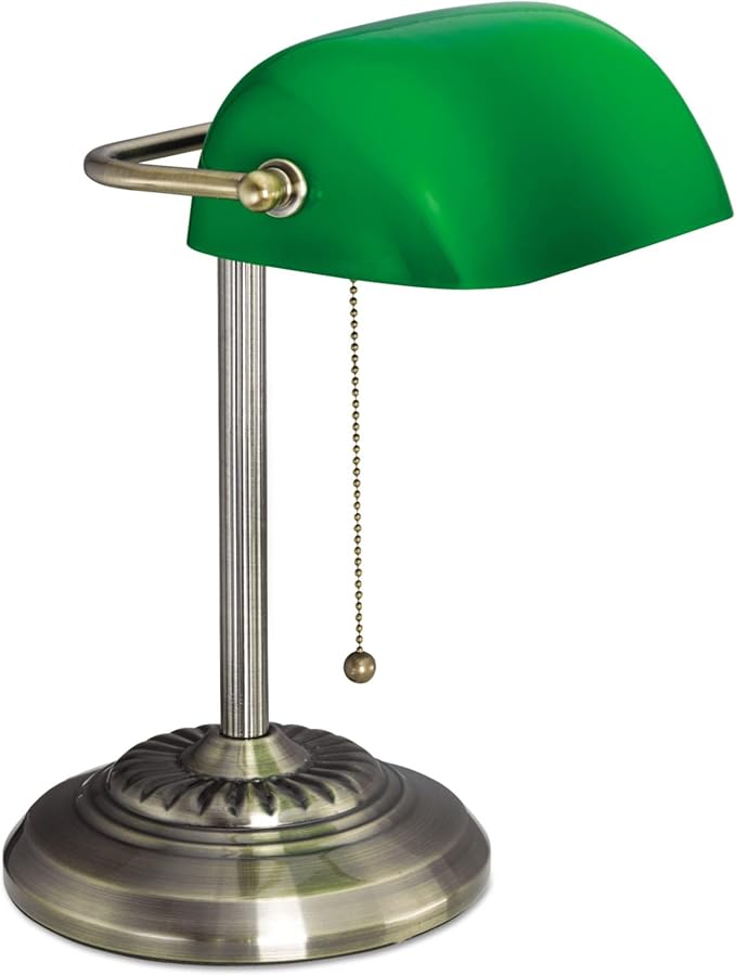 Alera Traditional Banker'S Lamp, Green Glass Shade, 10.5" W X 11" D X 13" H, Antique Brass