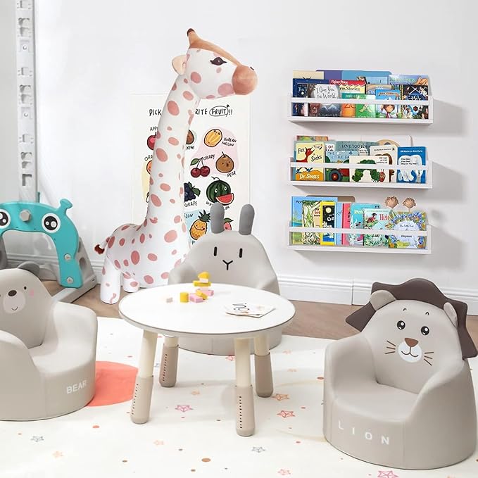 AZSKY Nursery Bookshelves White, 24 Inch Floating Bookshelves for Wall Set of 3, Baby Kids Room Decor, Solid Wood Wall Mounted Shelves for Books Storage
