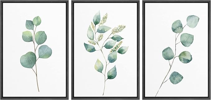 wall26 Canvas Print Wall Art Set Green Watercolor Forest Leaf Collage Nature Floral Illustrations Realism Rustic Scenic Colorful Wilderness for Living Room, Bedroom, Office - 16"x24"x3 Black
