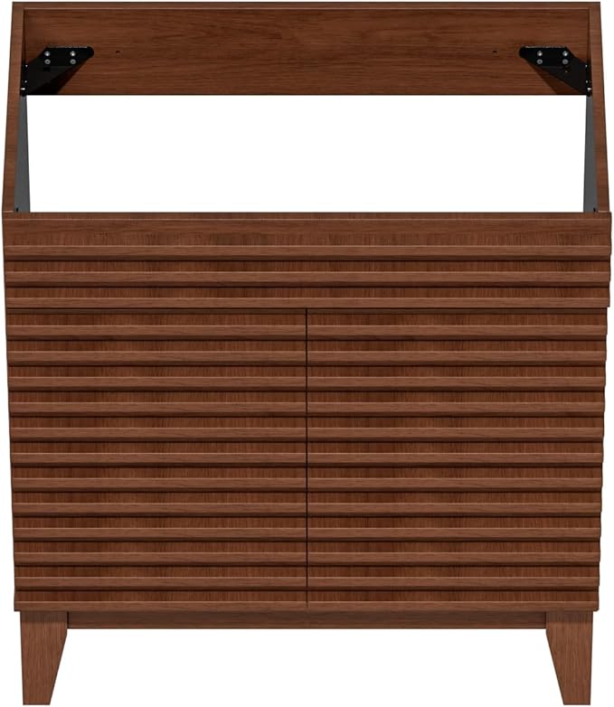 ROOMTEC 30" Bathroom Vanity, Mid-Century Freestanding Bathroom Vanity Cabinet with Storage, Particleboard Frame with Wood Grain Laminate, Walnut (Sink Basin Not Included)