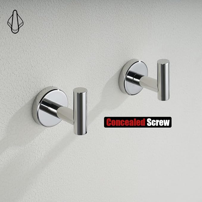 JQK Chrome Bathroom Towel Hook, 304 Stainless Steel Coat Robe Clothes Hook for Bathroom Kitchen Garage Wall Mounted (Pack of 2), TH100-CH-P2