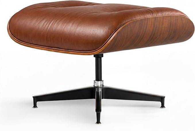 Top Grain Leather, Mid Century Chaise Lounge Chair and Ottoman, Reading Chair, Leather Accent Chair, Modern Chair, Classic Design, Heavy Duty Base Support for Living Room Lounge Office, Walnut-Brown