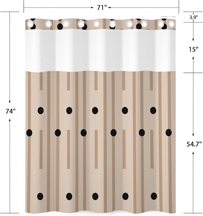 No Hook Shower Curtain with Snap in Liner, Modern Minimalist Geometric Print Waterproof Double Layer Bath Tub Curtain with See Through Top, Bathroom Shower Curtain and Liner Set, 71W x 74H