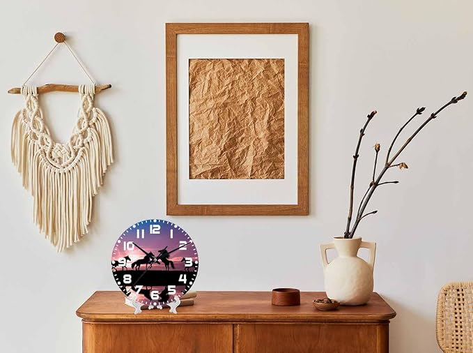 Horses Sunset Wall Clock Battery Operated Horses with Water Reflection Wall Clock Silent Non Ticking Quality Quartz 10 Inch Round Easy Clock to Read for Home Office