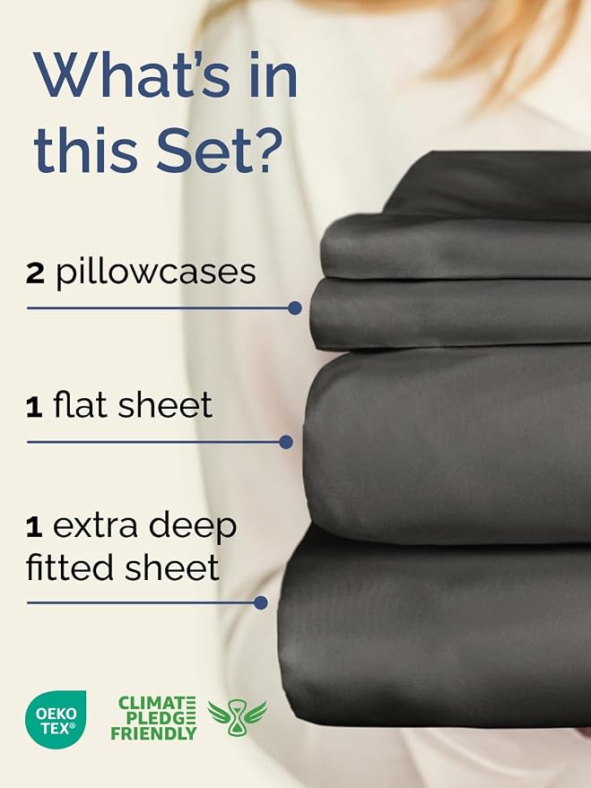 Extra Deep Twin Sheet Set - 4 Piece Breathable and Cooling Sheets - Hotel Luxury Bedding for Women, Men, Kids & Teens - Easy & Secure Fit - Soft, Wrinkle Free and Comfy - Extra Deep Pockets - Charcoal