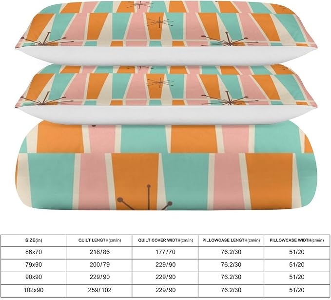 Modern Mid Century Duvet Cover Queen Retro Atomic Bedding Set, Rainbow Grid Comforter Cover Vintage Fifties 1950s Bed Set，Abstract Art Bedding 3 Piece (1 Duvet Cover 79"x90" + 2 Pillow Sham 20"x30")