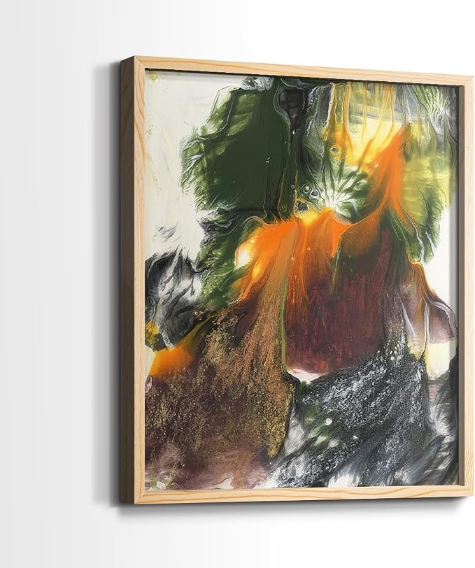 Renditions Gallery Set of 2 Peel & Stick Framed Prints, Watercolor Abstract Wall Art, Colorful Fluid Design Wall Decor, Re-Stickable - Ready to Hang - 16"x20" - NATURAL WOOD Frame LT588