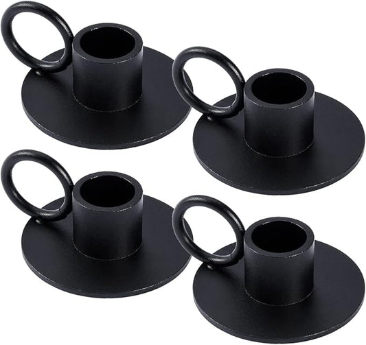 4PCS Black Taper Candle Holders with Round Handle, Matte Iron Candlestick Holders Centerpieces for Home Decoration, Wedding Anniversary, Party, Housewarming Gifts.