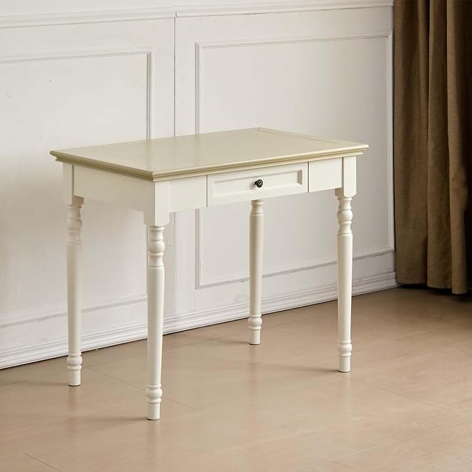 ADORZ Writing Desk with Drawers, 35 Inch French Country Desk Solid Wood Writing Desk for Home Office, Study Workspace or Bedroom (Off-White, 35 inches)