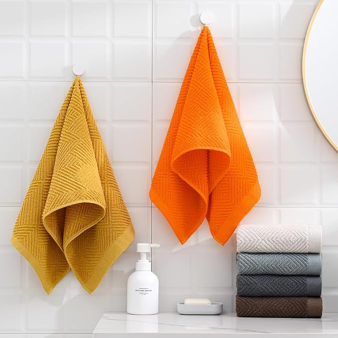 sense gnosis Chocolate Hand Towel Set of 2 Premium 100% Cotton Herringbone Striped Weave Ultra Soft Highly Absorbent Hand Towel for Bathroom 13 X 29 Inch