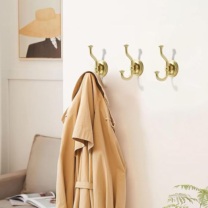 khtumeware 1 Pack 4-1/2 inch Zinc Alloy Vintage Wall Brushed Gold Large Coat Hooks Suitable for Tile, Wood Board, Glass Walls, Bathroom, Entrance Hall, Kitchen, Multi-Functional Robe Hooks