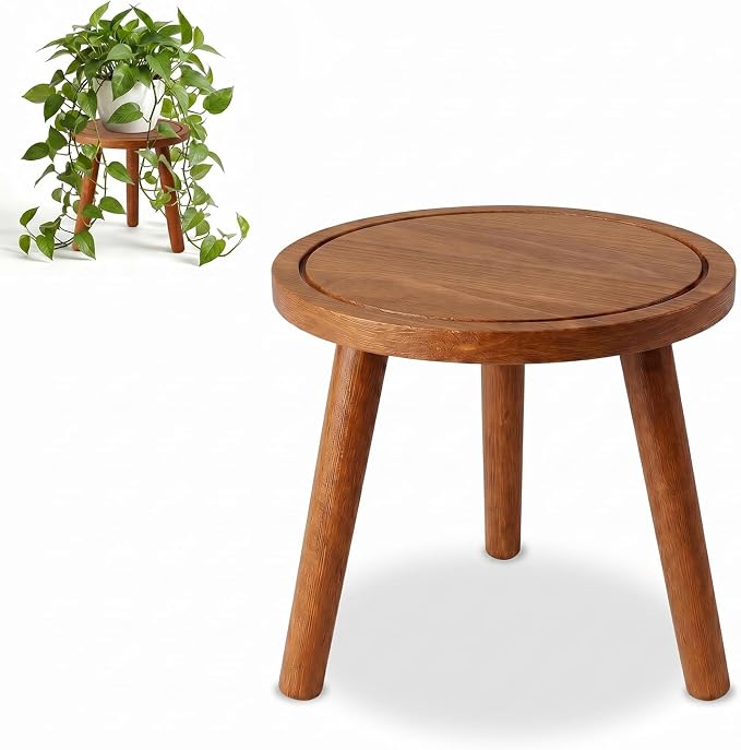 Wood Plant Stands Indoor, Teak Plant Stand Modern Plant Table for Large Plants, Wooden Plant Stool, Tall Plant Holder Small Round Side for Living Room, Balcony, Office (1 Pack)