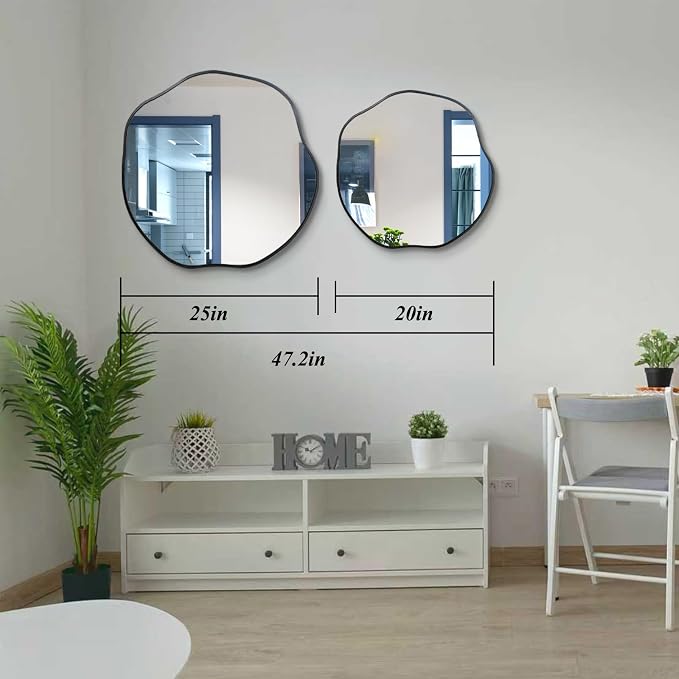 POZINO Irregular Wall Mirror, 25" Asymmetrical Frameless Mirrors, Scalloped Rounded Mirror, Organic Shaped Mirrors for Living Room Bedroom Entryway Fireplace, Horizontal or Vertical Hanging