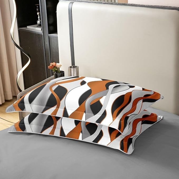Erosebridal Orange Grey Black Stripes 100% Cotton Duvet Cover Twin Geometric Spiral Waves Bedding Set for Kids Teens Adults Swirl Lines Striped Comforter Cover Modern Mid Century Art Bed Set 2 Pcs