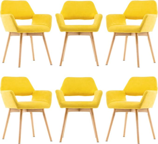 Mid Century Modern Dining Chairs Set of 6 & 4 & 2 Comfy Accent Chair Upholstered Kitchen Dining Living Room Chairs for Bedrooms Waiting Room Home Arm Desk Chair No Wheels (Yellow, 6)
