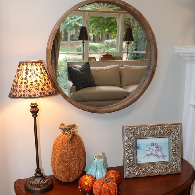 Rutledge & King Wall Mirror - Rustic Round Mirror - Decorative Circle Mirrors for Bathrooms, Living Rooms, and Bedrooms (1 Pack, Midwood - Large)