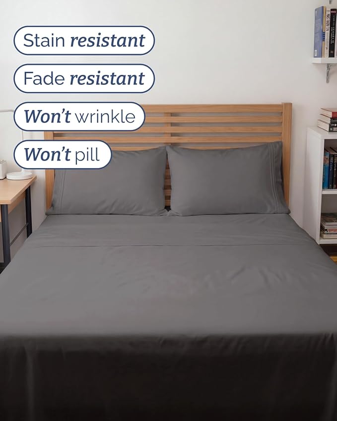 Full XL Bed Sheet - 4 Piece Full XL Bed Sheets Set - Ultra-Soft, Breathable & Cooling - Hotel Luxury Bedding for Women & Men with Deep Pockets - Wrinkle Free & Fade Resistant - Oeko-Tex - Dark Grey