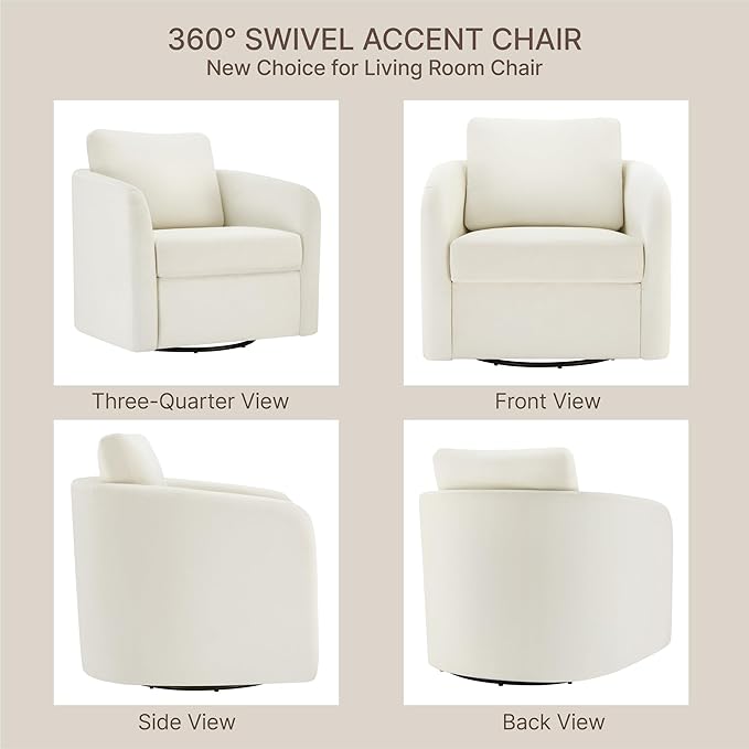Swivel Accent Chair with Storage Ottoman, Upholstered Barrel Chair with Washable Slipcover for Living Room Bedroom Reading Waitingroom,2 Box,Cream White