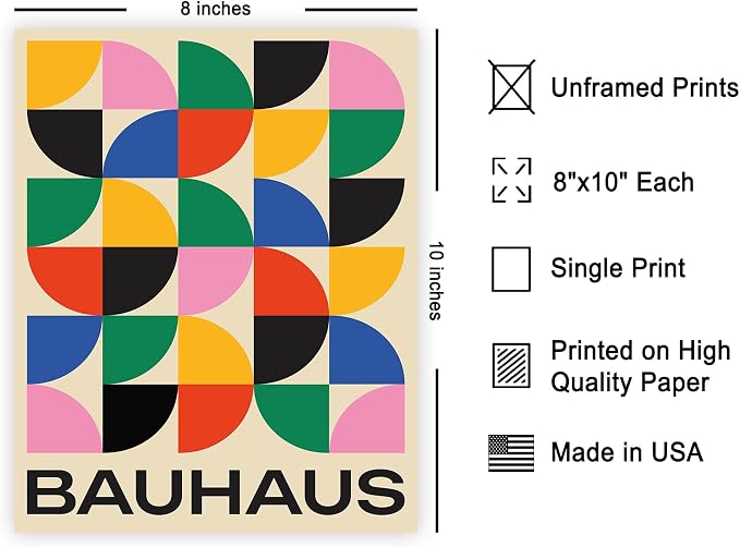 Poster Master Bauhaus Poster - Triangles Print - Geometric ART - Abstract ART - Graphic Design Style - Chic Boho - Mid Century Modern - Living Room or Bedroom Decor - 8x10 UNFRAMED Wall Decor