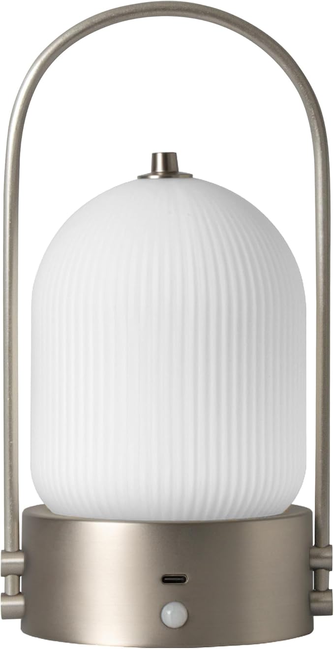 Aisilan Modern Milk Glass Bedside Table Lamp, Cordless Rechargeable Touch Control Lamp with Motion Sensor, Dimmable LED Nightstand Light for Bedroom & Home Decor, Brushed Nickel, 3W