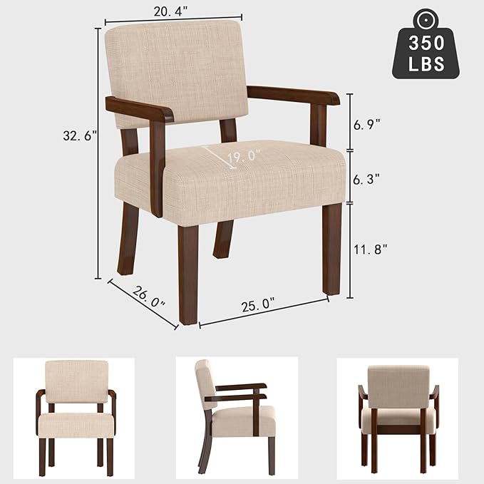 Accent Chair,Armchairs with Solid Wood Frame and Legs,Upholstered Reading Leisure Chair for Bedroom,Office,Waiting Room (Linen, Beige, One Chair)