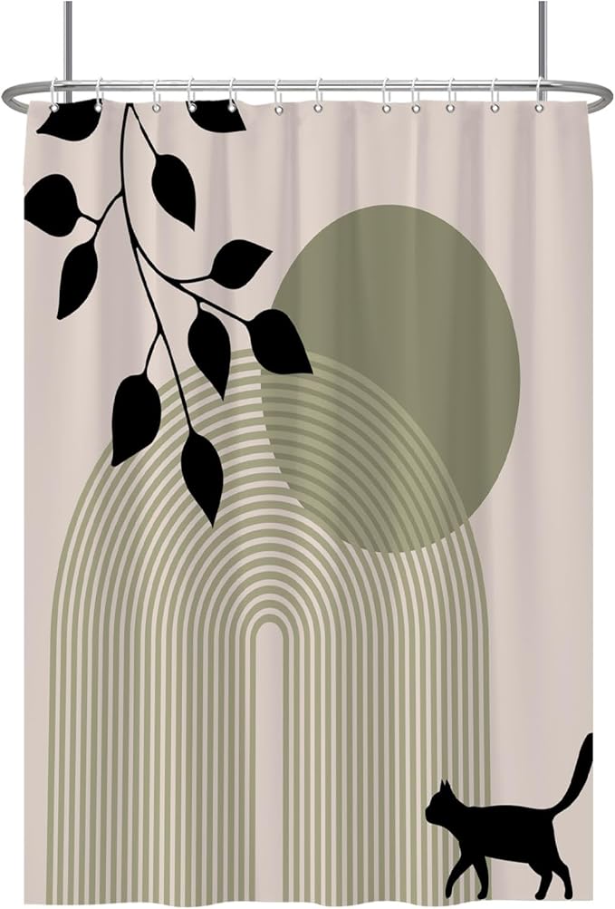 Baocicoo Minimalist Boho Shower Curtain Mid Century Silhouette Cat Botanical Shower Curtain for Bathroom Home Bathtub Living Room Decor Fabric Waterproof Curtain for Bathroom with Hooks 72x96 Inches