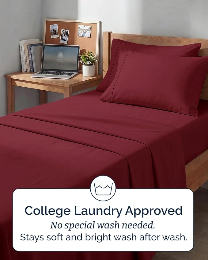 Extra Deep Twin XL Sheet Set - 4 Piece College Dorm Bed Sheets Set with Extra Deep Pockets - Ultra-Soft, Comfy & Breathable Bedding for Women, Men, Kids & Teens - Wrinkle & Fade Resistant - Burgundy