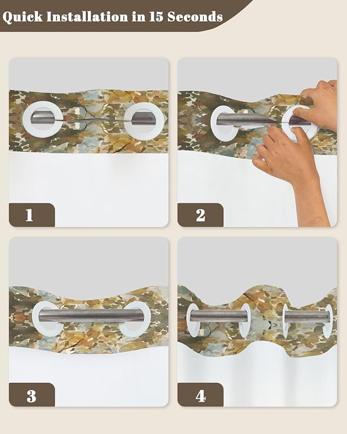 No Hook Bathroom Shower Curtain and Liner Set, Birch Tree Forest Print Double Layer Waterproof Fabric Bath Tub Curtain with Snap in Liner, See Through Top, 71 x 74 Inch