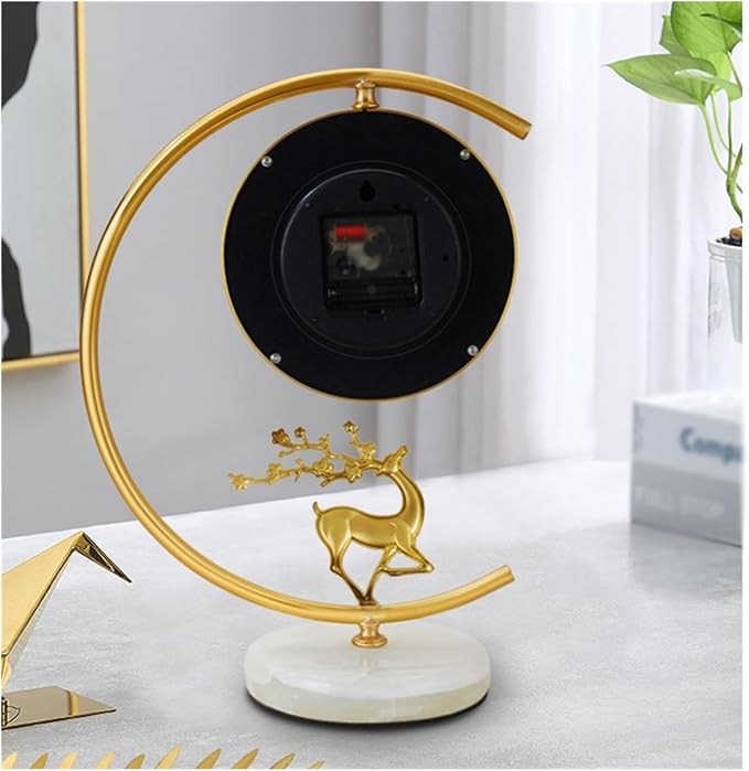 Desk Clock Vintage Desk Clock with 7 Inch Dial Brass Desk Clock Table Clock Decoration for Home Living Room Bedroom Shelf Desktop Clocks (Bla