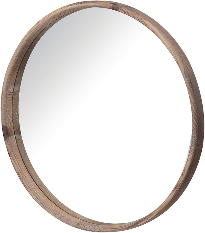 A&B Home 28'' Round Wood Mirror Natural Modern Wall Mirror Bathroom Mirror Decor Foyer Living Room Decorations