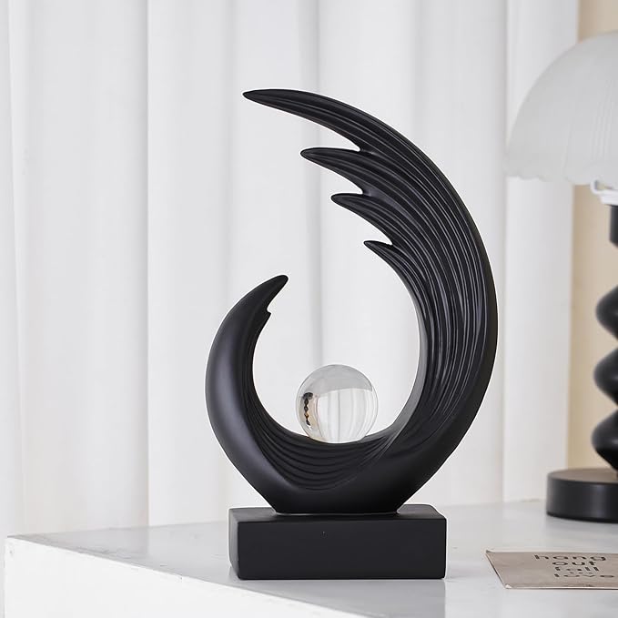 Modern Abstract Art Sculptures, Gold Entryway Table Accents, Black Shelf Decor Accents, Abstract Art Resin Sculpture for Dining Room, Office & Coffee Table – Centerpiece Fireplace Decor (Black)