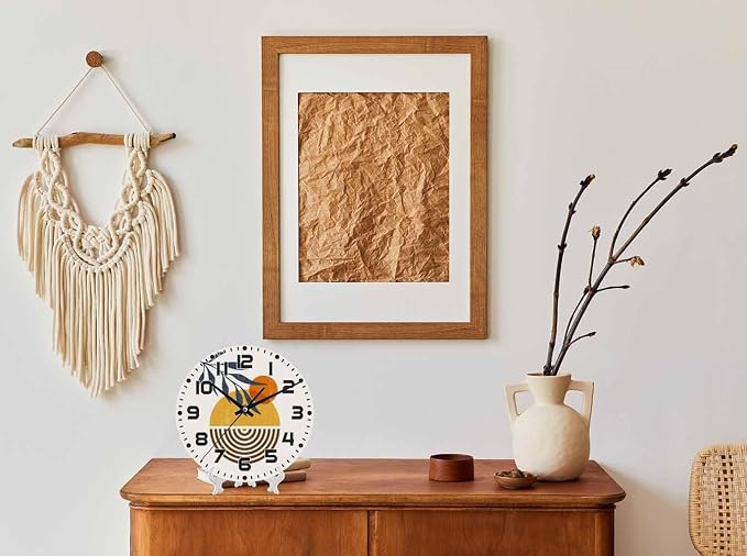 Abstract Sunset Wall Clock 10 inch Round Silent Non Ticking Wood Wall Clocks Battery Operated Easy to Read Decorative Wall Clock for Bedroom Kitchen Living Room Bathroom