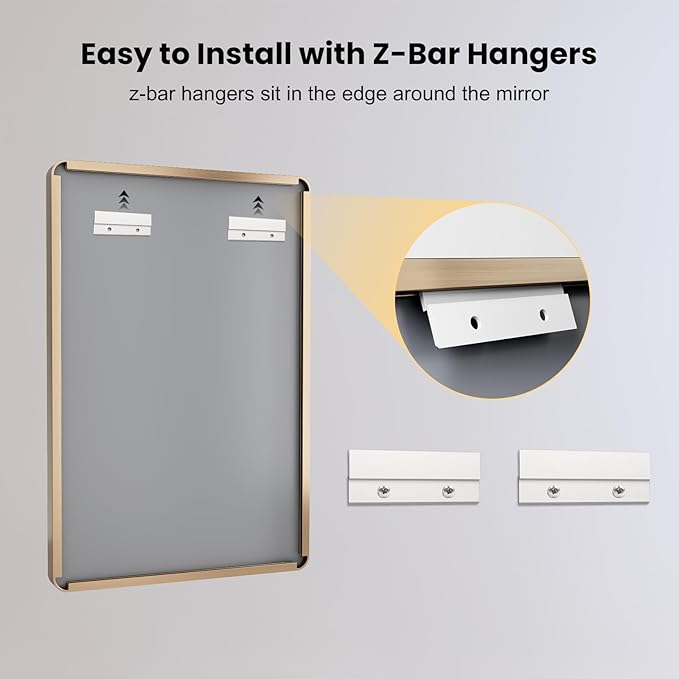 LOAAO 60”X30” Gold Bathroom Mirror, Rounded Rectangle Gold Frame Mirror, Brushed Gold Bathroom Vanity Mirror Wall-Mounted, Anti-Rust, Tempered Glass, Hangs Horizontally or Vertically