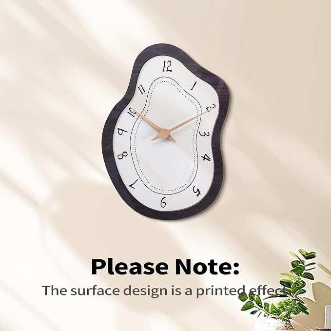 Mid Century Retro Irregular Shape Wall Clock, Silent Non-Ticking Battery Operated, 14 x 10 Inch Vintage Boho Beige Art Clock for Living Room, Bedroom, Entryway, Mantel Decor