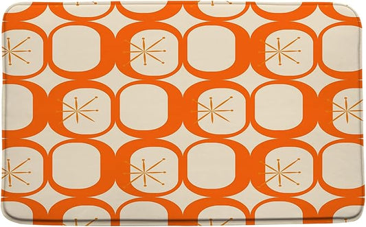 Mid Century Modern Bath Mat Abstract Atomic Geometric Retro 1950s Orange Bathroom Kitchen Toilet Rugs,18x30 Inch